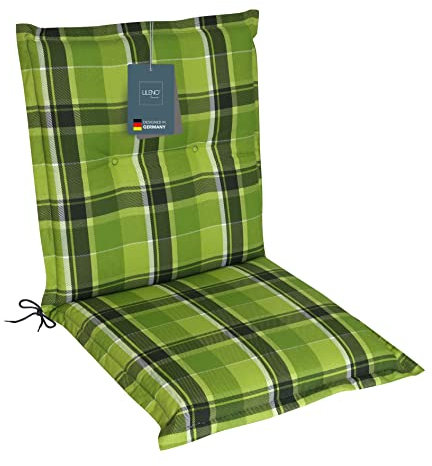 LILENO HOME Gartenstuhl Auflagen als [1er Set - Niedriglehner] in Karo Grün - Bequeme Liegen als Sitzauflagen für Gartenmöbel - Stuhlkissen für Gartenstühle und Klappstühle