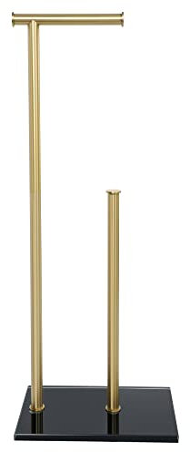 SAYAYO Porte Papier Toilette sur Pied Distributeur Papier Toilette Rangement Papier Toilette, Base en Verre Trempé et Tige en Acier Inoxydable pour Salle de Bain, Doré, EGKN250X150LD-GB