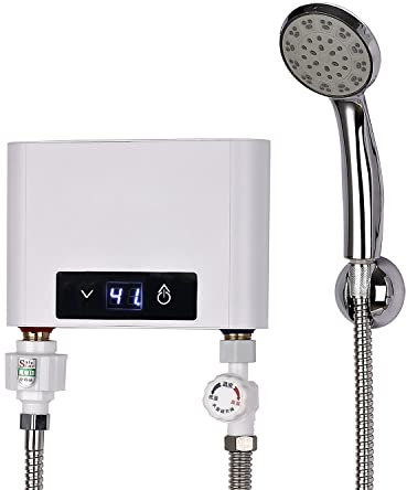 Mini Durchlauferhitzer Elektronischer Durchlauferhitzer, Btstil Mini Instant Warmwasserbereiter 220V 5,5kW Durchlauferhitzer mit Duschset für Badezimmer(Weiß)