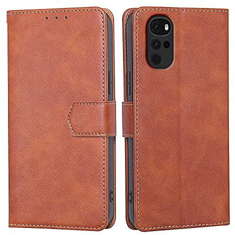 RankOne Funda Compatible con Motorola Moto g22 (6.5 Inches), Funda de Piel Tipo Folio Flip Protectora con Ranura para Tarjeta Carcasa - Marrón