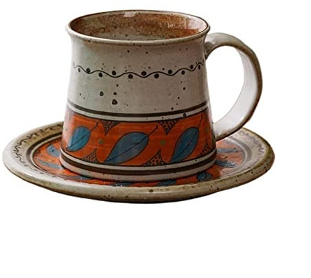 Tasses Tasse à café en céramique grossière Vintage faite à la main de 170ML tasse en céramique exquise haut de gamme ensemble de tasse et de soucoupe à café infusé à la main Tasse de café (Color : Br