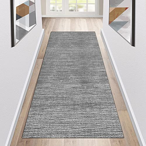 Siunwdiy Teppich Läufer Flur rutschfest Küchenläufer Waschbar Grau Modern Korridor Teppichläufer Lang Küchenteppich Für Küche Wohnzimmer Schlafzimmer Teppichläufer Meterware Anpassbar,Grau,50x200cm