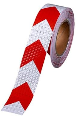 MOMOALA 25 Meter rote und weiße Pfeile, reflektierende Aufkleber, Gitter Straßenverkehr Feuer Warnlinien, Warnschilder und reflektierende Klebefolie für Fahrzeugkarosserie, 10 cm