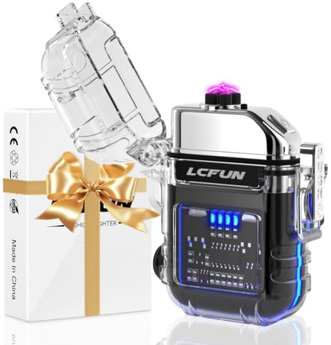 LcFun Feuerzeug Elektrisch, USB C Wiederaufladbar Feuerzeuge, Elektrisches Feuerzeug mit Batterieanzeige & Taschenlampe, Wasserdicht Winddicht Plasma Feuerzeuge für Wandern, Camping, Survival Kit