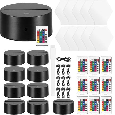 ONEVER 10 piezas de luz nocturna LED 3D, luz de control remoto colorida, control remoto táctil inteligente, luz nocturna, base de interruptor de sensor portátil adecuada
