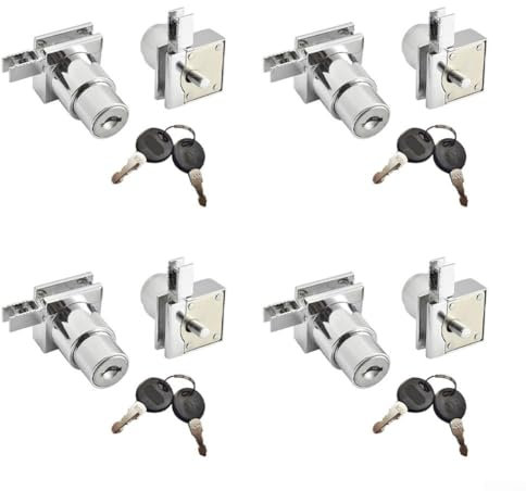 Gbtdoface Lot de 4 serrures à cliquet pour porte coulissante en verre avec clé pour vitrine, terrarium