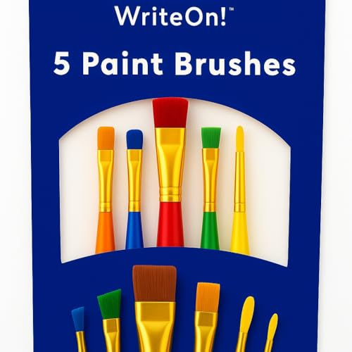 Kids Paint Brushes Set - 5 Assorted Sizes - Colourful Painting Brushes for Children & Adults - Plastic Handles & Soft Bristles - Ideal for Arts & Crafts, Acrylic, Watercolour, Poster Paint & More