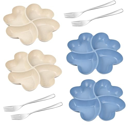 Rundago Pack of 4 Heart-Shaped Snack Bowls, Reusable Snack Tray, Comes with 4 Stainless Steel Forks for Storing Snacks, Nuts and Desserts