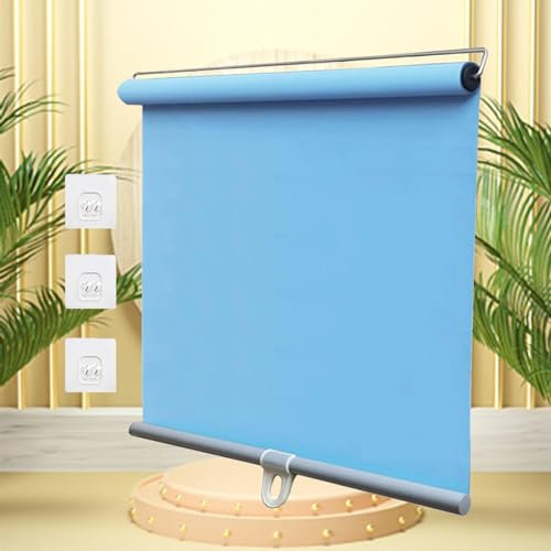 Verdunkelungsrollos 32/40/55/60/70/80/90/100/110/120/150cm Breit,Einziehbare Sonnenschutzrollos Für Fenster,Temporäre Jalousien,Thermorollo,Sichtschutzvorhänge,Ohne Bohren,Blue-60 * 200cm(24 * 79in)