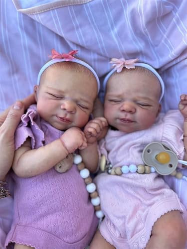 Anano Reborn Twin Dolls 18 '' Lifelike Realistic Twins Real Reborn Full Silicone Body Doll, Real Life Premature Twins Full Body Soft Vinyl Baby Dolls Anatomically Correct Realistic Baby Doll Twin Girl