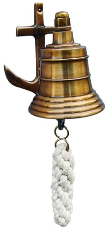 NKlaus Antike Schiffs-Glocke mit Ankerwandhalterung aus Messing, 5,5cm – Vintage Maritime Dekoration 15944