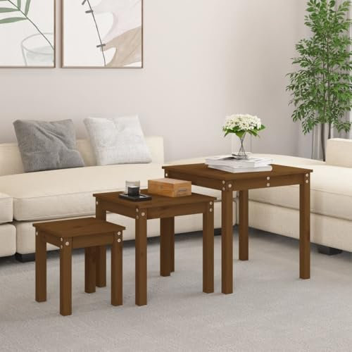 3-TLG. Beistelltisch-Set - Satztische 3 STK., Couchtisch, Teetisch Set in verschiedenen Größen, für Wohnzimmer, Schlafzimmer, Robust und Langlebig, Massivholz Kiefer