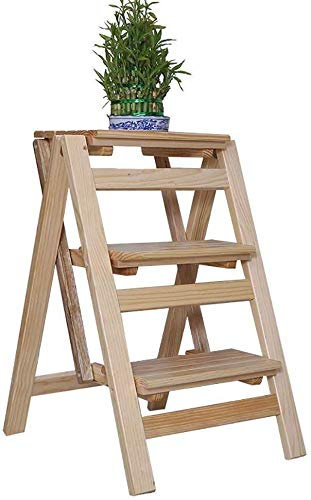 GXXINGIN Fußhocker Klappbarer Tritthocker Klappleiter Dreistufiger Leiterstuhl Indoor-Kletterleiter - Stufenleiter aus Holz/C