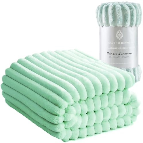 Luxury Chunky Ribbed Cord Throw Blanket - Faux Fur Soft Fleece, Cozy, and Warm Sofa Bed Single Double Throws Blankets for Comfort and Style (Duck Egg, King: 200 Cm x 240 Cm)