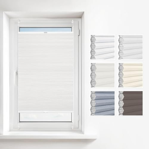 Estika Wabenplissee ohne Bohren 85x120 cm Farbe: Weiß Verdunkelung und Thermo Plissee für Fenster in verschiedenen Waben erhältlich mit Montagezubehör