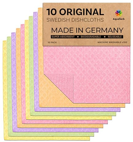 AQUASORB Swedish Dishcloths for Kitchen 10 Pack – Reusable Eco-Friendly Dish Cloths