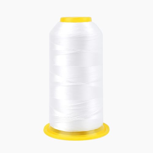 FOGAWA Fil à coudre en nylon collé - 1 200 m - Blanc - 210D/3 - Fil polyester solide pour tapisserie, cuir, jeans, toile, bâche, tente, perlage