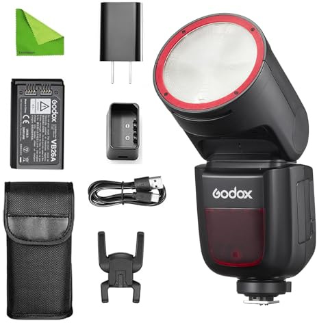 GODOX V1 V1-N V1N Blitz für Nikon Flash Speedlite Speedlight, 76 Ws 2,4 G TTL Rundkopf, 1/8000 HSS, 480 Aufnahmen mit voller Leistung, 1,5 s Wiederaufladezeit, Li-Ionen-Akku-Blitz