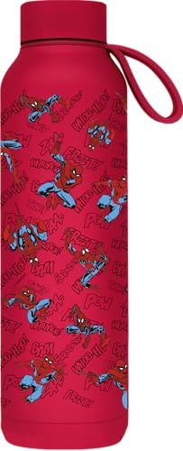 Q+D145:D219UOKKA SOLID X MARVEL | BOTELLA TÉRMICA DE ACERO INOXIDABLE DOBLE PARED CON COLGADOR | SPIDER-MAN RETRO COMIC