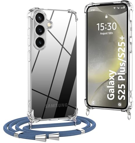 OLEPHY Handykette für Samsung Galaxy S25 Plus 5G Hülle mit Band, Blau | Necklace Hülle mit Band, Handyhülle zum Umhängen, Soft Transparent Case mit Kordel, Stoßfeste Schutzhülle,