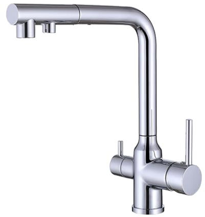 3-Wege-Küchenarmatur, Chrom, Küchenspüle-Wasserhahn mit herausziehbarer Brause, 2 Modi, Messing, drehbarer Küchenspüle-Wasserhahn, 3-in-1-Küchenspüle-Wasserhahn, Chrom