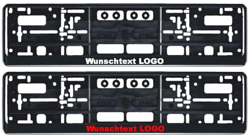 2 Stück Kennzeichenhalter mit Wunschtext Beschriftung Werbung Bedruckt (Leiste schwarz)