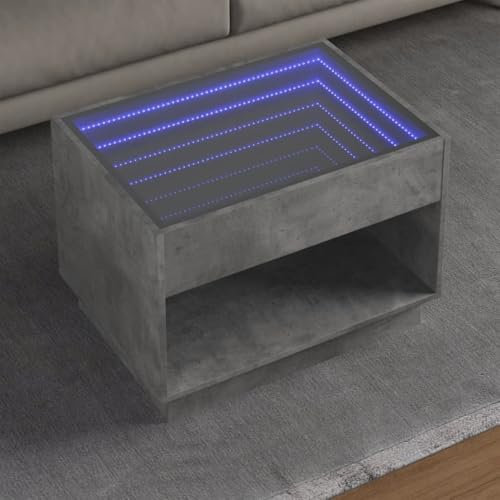 Gecheer Couchtisch, Beistelltisch mit Infinity-LED, Betongrau 70x50x50 cm, Holzwerkstoff, Kaffeetisch Sofatisch für Wohnzimmer