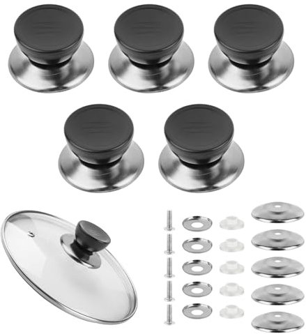 5 Pièces Boutons Universelle Cuisine, Casserole Couvercle Boutons, Poignée de Couvercle de Casserole, Bouchons Poignées de Rechange, Anti-brûlure pour Pot, pour Poêle, Marmite