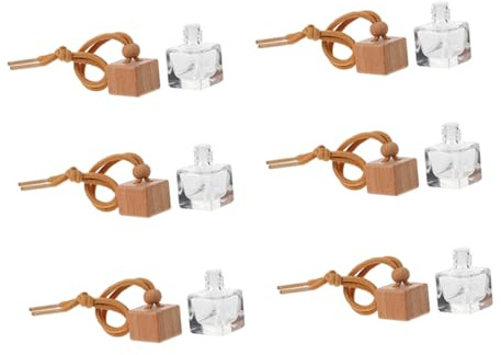 MAGICLULU 6stücke Auto-duftflasche-anhänger aus Buchenholz Hängendes Accessoire für Fahrzeuge Leer zum Befüllen mit Parfüm Dekoration für Auto und Zimmer