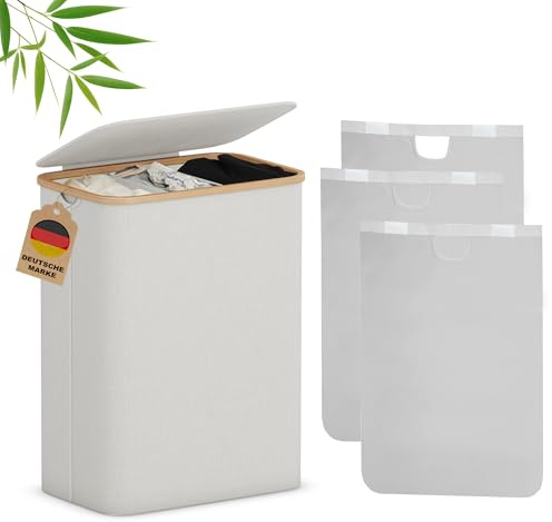 AdelDream 160L Wäschekorb mit Deckel 3 Fächer Wäschekorb Wäschesack schmal Wäschesortierer Wäschebox Wäschetonne Wäschesammler mit Deckel Wäschetruhe Wäschekörbe laundry baskets Beige