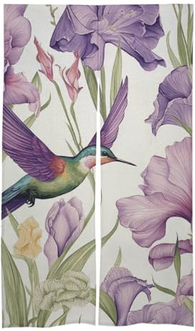 Tenda oscurante per porte e porte scorrevoli con colibrì, iris, per soggiorno, porte d'ingresso, porte scorrevoli (140 x 43 cm)