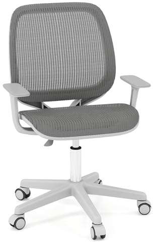 LIFEZEAL Sedia da Scrivania per Bambini, Poltrona Girevole per Ragazzi, Altezza Regolabile da 80 a 92cm, Braccioli e Schienale per Cameretta e Scuola (Grigio, 52x50x23,5, Ruota autofrenante)