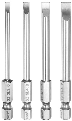 sourcing map Kit di 4 punte per cacciavite a taglio SL3+SL4+SL5+SL6 3+4+5+6mm punta a taglio 1/4 gambo esagonale 75 mm (3) a testa piatta magnetica lunga S2 in acciaio cacciavite punte per trapano