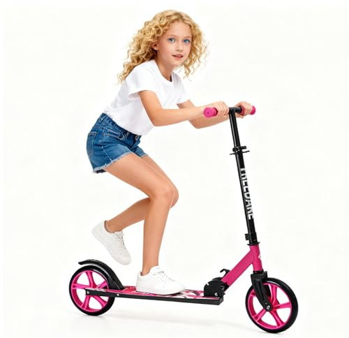 FREEDARE Scooter for Ages Kids 8-12, Foldable Kick Scooter 200mm Big Wheels for Adults Teens, Scooters with 4 Adjustable Handlebar, Kids Scooter for Girls and Boys, Pink