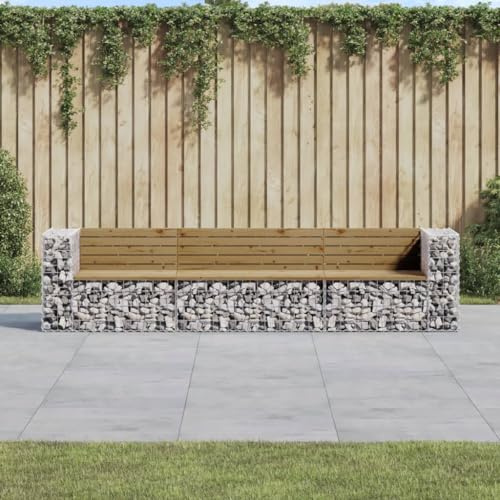 WKIEQACO Banc de jardin Gabion 287 x 71 x 65,5 cm Bois imprégné Pin Extérieur Assise extérieure Bancs d'extérieur