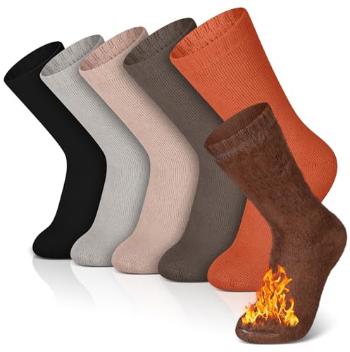 Breathffy 6 Pairs Women's Thermal Socks Warm Winter Extra Thick Fleece Lined Cushion Wicking Crew Boot Socks for Cold Weather Hiking Running Work