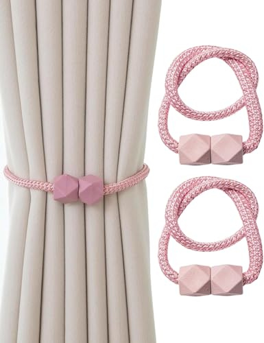 JUKOTA 2 Pezzi Fermatenda Magnetici,Calamite per Tende,Supporto per Tende Magnetico,Fibbia per Tenda Fissa,Clip per Tenda Sono Utilizzate per Decorazione Hotel,Case,Uffici(Rosa)