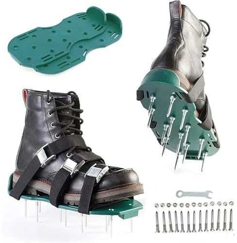 Seven-Flower Rasenbelüfter-Schuhe mit Doppelriemen am Spann, vormontierte Spikes-Sandalen für Rasenbelüftungswerkzeug, robuster Gras- und Gartenbodenbelüfter für Gartenpflege (grün)