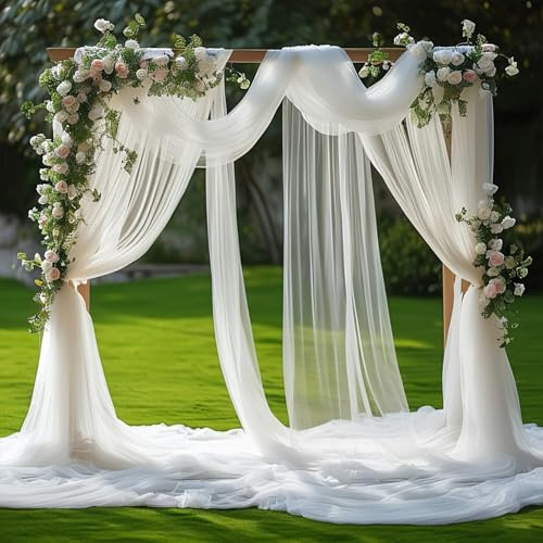 BSTDAYEVER Cenefa de Boda Cortinas de Arco de Boda Cortina de Gasa de Tul Cortinas para Decoración de Boda Cortina de Cama para Fotografía Fiesta Boda Cumpleaños (Blanco 75cm x 7m)