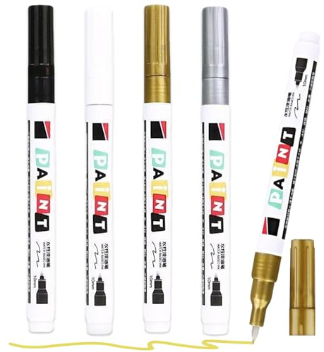 Hyleara 4 Lackstifte, 1,0mm Permanent Marker Fein, Schwarz Weiß Gold Silber Wasserfester Stift, 4 Farben Permanent Marker für Steine, Reifen, Glas, Kunststoff, Metall, Holz, Keramik, Tassen