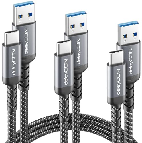 deleyCON USB-A auf USB-C Kabel Set 0,5m+1m+2m 5Gbps, 3 Stück | Kurzes 50cm im Set, USB 3.0 Ladekabel Datenkabel für Smartphone, Tablet, Notebook, Kamera, HDD, SSD, externe Festplatte