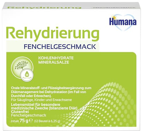 Humana Rehydrierung Fenchel (12 Beutel) • Elektrolyt Pulver zur oralen Rehydratation bei Durchfall & Erbrechen • Von Geburt an geeignet • Glutenfrei • Mit Fenchelgeschmack