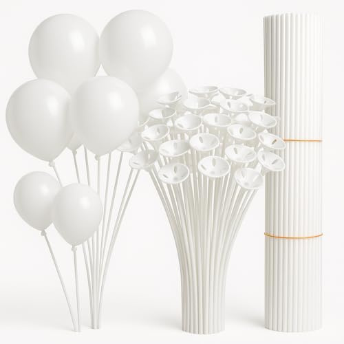 Brokatove Bastoncini per palloncini con cestini bianchi lunghi 40 cm set XL 100 pezzi