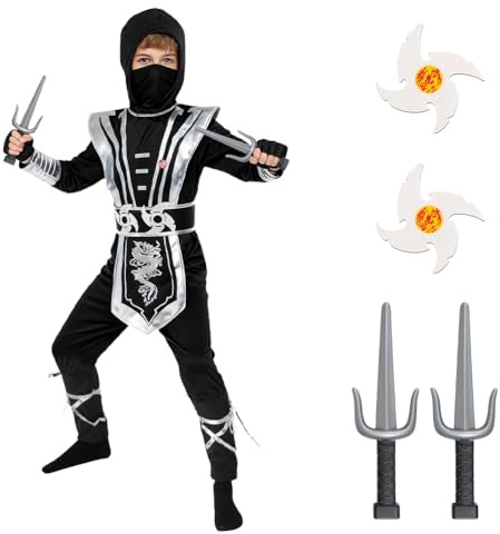 BSBUY Ninja-kostym barn, halloween, ninja, maskeraddräkt med ninja-tillbehör, krigare, ninja, muskeldräkt för pojkar, flickor, lyxig ninja rollspel outfit för halloween, cosplay, temafest (S)