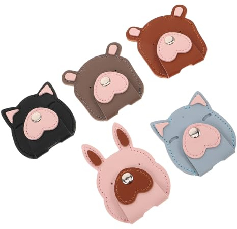 IWOWHERO 5 Pezzi Avvolgicavo per Auricolari in PU Design Animale Organizzatore Cavi Dati Compatto per Ufficio e Viaggio Supporto Fermacavi Multifunzione per Gestione Cavi Auricolari e