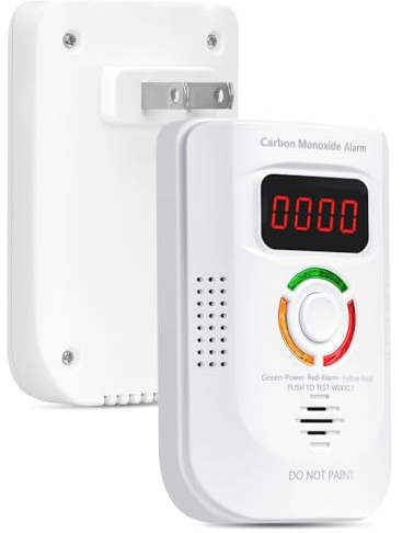 Plug-in Portable Carbon Monoxide Detector with Digital LED Display, Home and Travel Safety Monitor, White