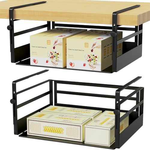 Shruntone 2Pack Under Shelf Basket Organizers Adjustable Hanging Holder Storage Storage Racks,Kitchen Storage Shelves for Cabinet Pantry Cupboard Desk Counter Bookshelf Space Saver (Black)
