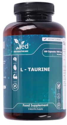 L-Taurine 1000mg Capsules - 180 Capsules - 3 Months’ Supply - Amino Acid Taurine Supplement - Easy to Take - Vegan, Gluten Free, GMO Free- for Men & Women.