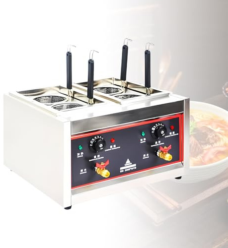 Storkök Pastakokare Industriell, 4000W Elektrisk Nudelkokare med 4 Filterkorgar, Dubbel Tank separat reglering, Rostfritt Ramenmaskin för Kantiner(230V)