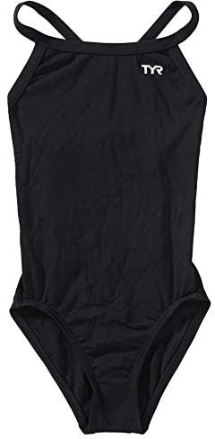 TYR Sport Girls' Solid Durafast Diamondback Swim Suit (Black, 24)